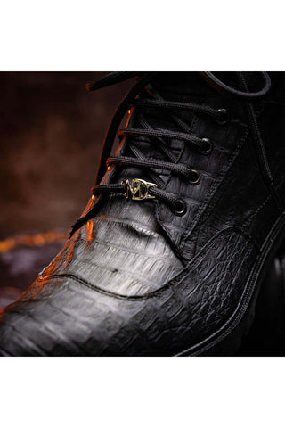 Marco Di Milano Leoni Black Genuine Caiman Crocodile Rugged Boots (MDM1089)-AmbrogioShoes