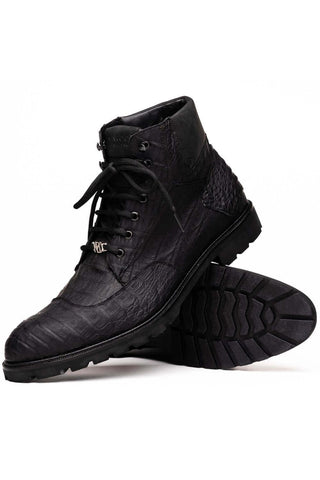 Marco Di Milano Leoni Black Genuine Caiman Crocodile Rugged Boots (MDM1089)-AmbrogioShoes