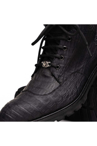 Marco Di Milano Leoni Black Genuine Caiman Crocodile Rugged Boots (MDM1089)-AmbrogioShoes