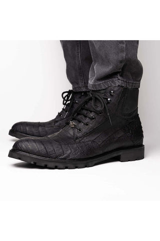 Marco Di Milano Leoni Black Genuine Caiman Crocodile Rugged Boots (MDM1089)-AmbrogioShoes