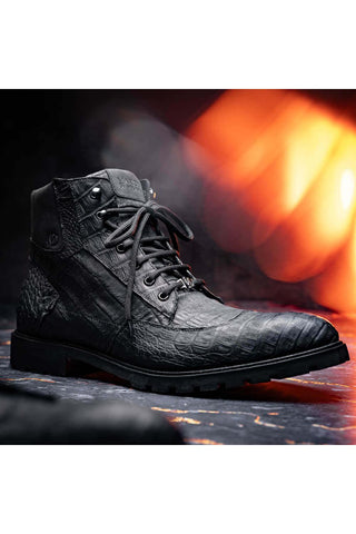 Marco Di Milano Leoni Black Genuine Caiman Crocodile Rugged Boots (MDM1089)-AmbrogioShoes
