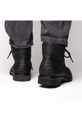 Marco Di Milano Leoni Black Genuine Caiman Crocodile Rugged Boots (MDM1089)-AmbrogioShoes