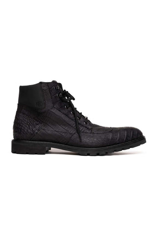 Marco Di Milano Leoni Black Genuine Caiman Crocodile Rugged Boots (MDM1089)-AmbrogioShoes
