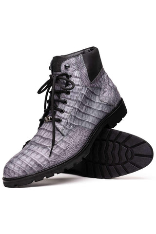 Marco Di Milano Leoni Gray Genuine Caiman Crocodile Rugged Boots (MDM1089)-AmbrogioShoes