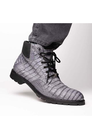 Marco Di Milano Leoni Gray Genuine Caiman Crocodile Rugged Boots (MDM1089)-AmbrogioShoes