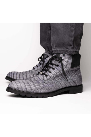 Marco Di Milano Leoni Gray Genuine Caiman Crocodile Rugged Boots (MDM1089)-AmbrogioShoes