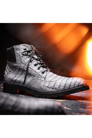 Marco Di Milano Leoni Gray Genuine Caiman Crocodile Rugged Boots (MDM1089)-AmbrogioShoes