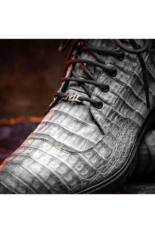 Marco Di Milano Leoni Gray Genuine Caiman Crocodile Rugged Boots (MDM1089)-AmbrogioShoes
