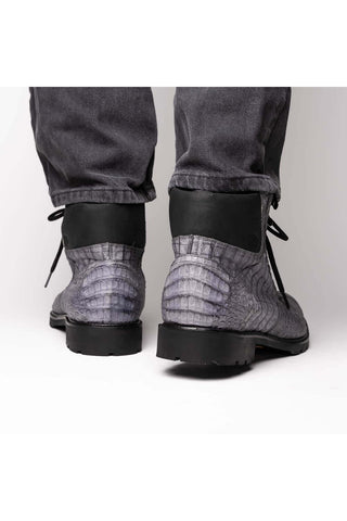 Marco Di Milano Leoni Gray Genuine Caiman Crocodile Rugged Boots (MDM1089)-AmbrogioShoes