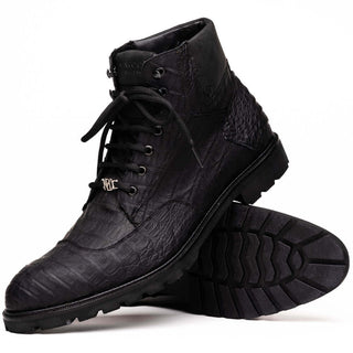 Marco Di Milano Leoni Men's Shoes Black Genuine Caiman Crocodile Rugged Boots (MDM1089)-AmbrogioShoes