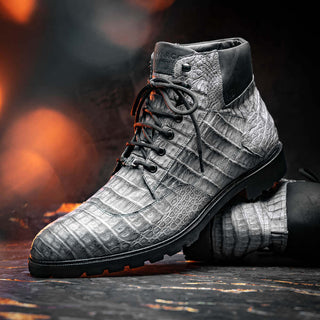 Marco Di Milano Leoni Men's Shoes Gray Genuine Caiman Crocodile Rugged Boots (MDM1089)-AmbrogioShoes