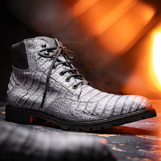 Marco Di Milano Leoni Men's Shoes Gray Genuine Caiman Crocodile Rugged Boots (MDM1089)-AmbrogioShoes