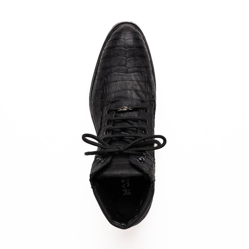 Marco Di Milano Leoni Men's Shoes Oil Black Genuine Caiman Crocodile Rugged Boots (MDM1140)-AmbrogioShoes
