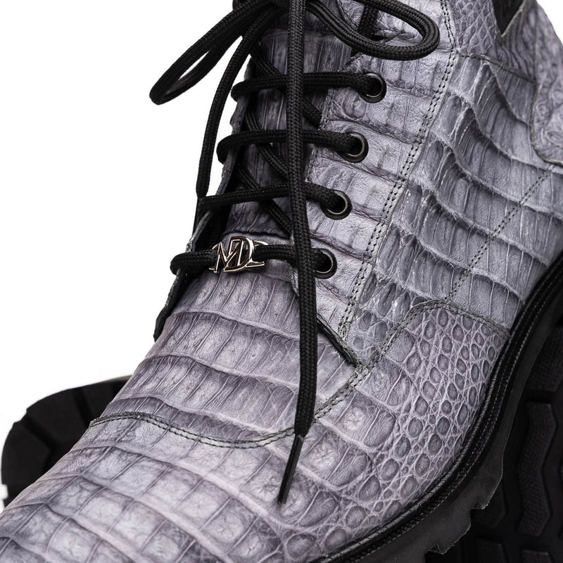 Marco Di Milano Leoni Men's Shoes Oil Gray Genuine Caiman Crocodile Rugged Boots (MDM1139)-AmbrogioShoes