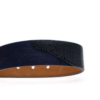 Marco Di Milano Lucca Men's Navy & Black Genuine Ostrich / Stingray Skin Belts (MDMB1046)-AmbrogioShoes