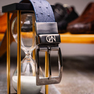 Marco Di Milano Lucca Men's Navy & Black Genuine Ostrich / Stingray Skin Belts (MDMB1046)-AmbrogioShoes