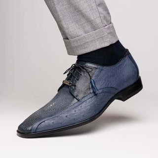 Marco Di Milano Lucca Men's Shoes Navy Exotic Stingray / Ostrich Derby's (MDM1105)-AmbrogioShoes