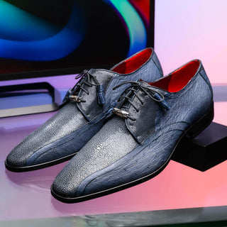 Marco Di Milano Lucca Men's Shoes Navy Exotic Stingray / Ostrich Derby's (MDM1105)-AmbrogioShoes