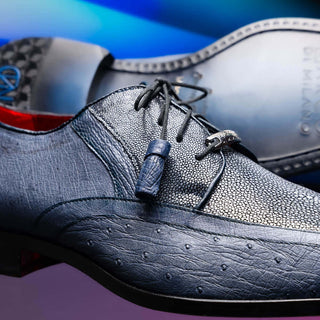Marco Di Milano Lucca Men's Shoes Navy Exotic Stingray / Ostrich Derby's (MDM1105)-AmbrogioShoes
