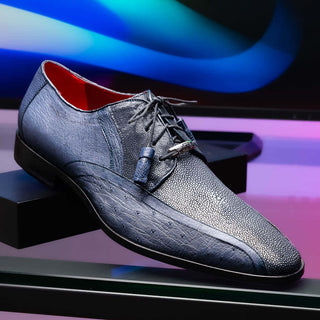 Marco Di Milano Lucca Men's Shoes Navy Exotic Stingray / Ostrich Derby's (MDM1105)-AmbrogioShoes