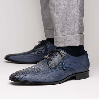 Marco Di Milano Lucca Men's Shoes Navy Exotic Stingray / Ostrich Derby's (MDM1105)-AmbrogioShoes