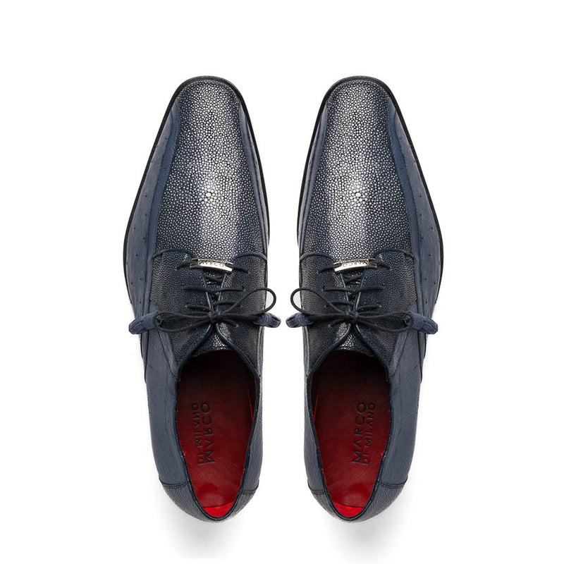 Marco Di Milano Lucca Men's Shoes Navy Exotic Stingray / Ostrich Dress Derby's Oxfords (MDM1105)-AmbrogioShoes
