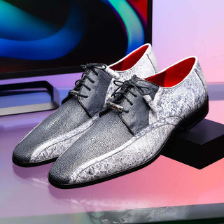 Marco Di Milano Lucca Men's Shoes Newspaper Exotic Stingray / Ostrich Derby's (MDM1105)-AmbrogioShoes