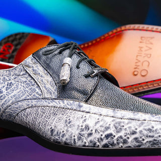 Marco Di Milano Lucca Men's Shoes Newspaper Exotic Stingray / Ostrich Derby's (MDM1105)-AmbrogioShoes