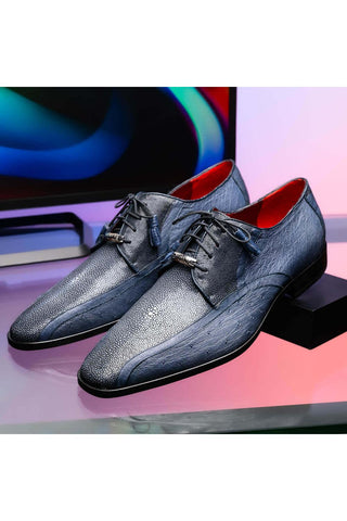 Marco Di Milano Lucca Navy Exotic Stingray / Ostrich Derby's (MDM1105)-AmbrogioShoes