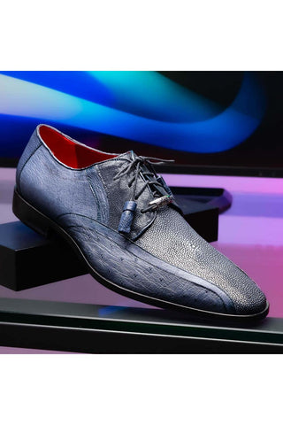 Marco Di Milano Lucca Navy Exotic Stingray / Ostrich Derby's (MDM1105)-AmbrogioShoes