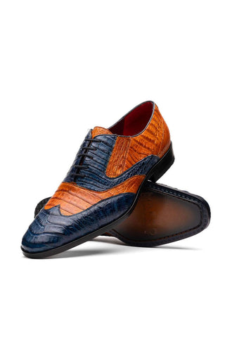 Marco Di Milano Luciano Blue & Brandy Exotic Crocodile Classic Wingtip Derby (MDM1103)-AmbrogioShoes