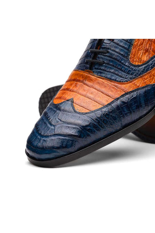 Marco Di Milano Luciano Blue & Brandy Exotic Crocodile Classic Wingtip Derby (MDM1103)-AmbrogioShoes