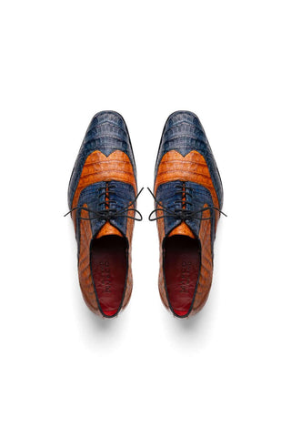 Marco Di Milano Luciano Blue & Brandy Exotic Crocodile Classic Wingtip Derby (MDM1103)-AmbrogioShoes