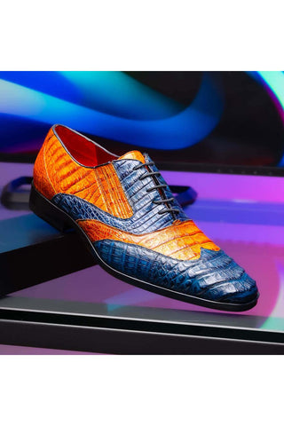 Marco Di Milano Luciano Blue & Brandy Exotic Crocodile Classic Wingtip Derby (MDM1103)-AmbrogioShoes
