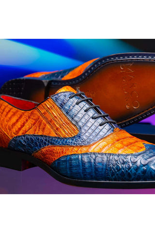 Marco Di Milano Luciano Blue & Brandy Exotic Crocodile Classic Wingtip Derby (MDM1103)-AmbrogioShoes