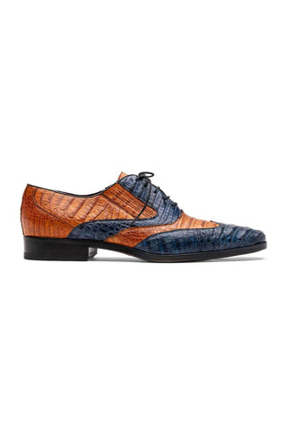 Marco Di Milano Luciano Blue & Brandy Exotic Crocodile Classic Wingtip Derby (MDM1103)-AmbrogioShoes