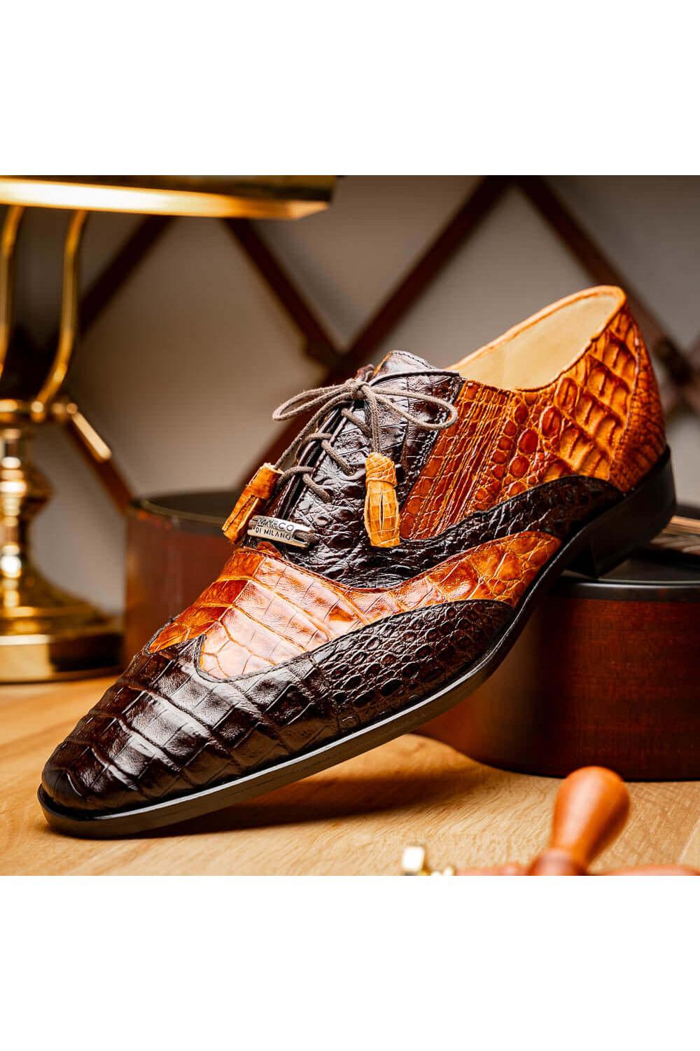 Marco Di Milano Luciano Brown & Congac Exotic Crocodile Classic Wingtip Derby (MDM1103) Brown/Cognac / 14 USA Marco Di Milano Luciano Brown & Congac Exotic Crocodile Classic Wingtip Derby (MDM1103) Brown/Cognac / 14 USA