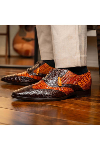 Marco Di Milano Luciano Brown & Congac Exotic Crocodile Classic Wingtip Derby (MDM1103)-AmbrogioShoes