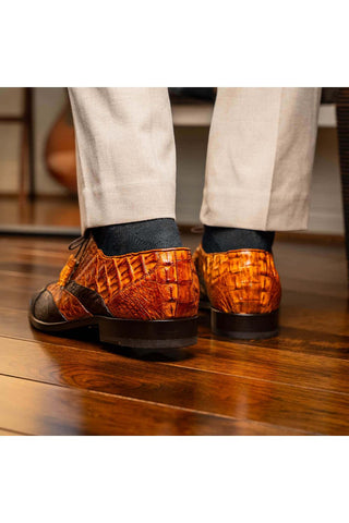 Marco Di Milano Luciano Brown & Congac Exotic Crocodile Classic Wingtip Derby (MDM1103)-AmbrogioShoes