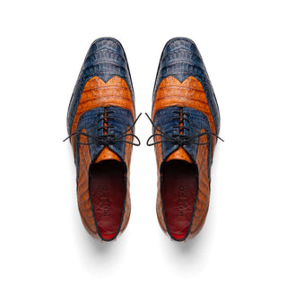Marco Di Milano Luciano Men's Shoes Blue & Brandy Exotic Crocodile Classic Wingtip Derby (MDM1103)-AmbrogioShoes