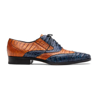 Marco Di Milano Luciano Men's Shoes Blue & Brandy Exotic Crocodile Classic Wingtip Derby (MDM1103)-AmbrogioShoes