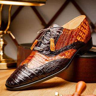 Marco Di Milano Luciano Men's Shoes Brown & Congac Exotic Crocodile Classic Wingtip Derby (MDM1103)-AmbrogioShoes