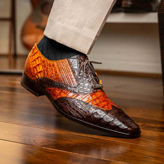 Marco Di Milano Luciano Men's Shoes Brown & Congac Exotic Crocodile Classic Wingtip Derby (MDM1103)-AmbrogioShoes