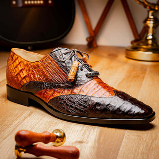 Marco Di Milano Luciano Men's Shoes Brown & Congac Exotic Crocodile Classic Wingtip Derby (MDM1103)-AmbrogioShoes