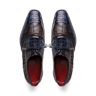 Marco Di Milano Luciano Men's Shoes Navy & Brown Exotic Crocodile Classic Wingtip Derby (MDM1103)-AmbrogioShoes