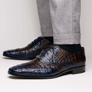 Marco Di Milano Luciano Men's Shoes Navy & Brown Exotic Crocodile Classic Wingtip Derby (MDM1103)-AmbrogioShoes