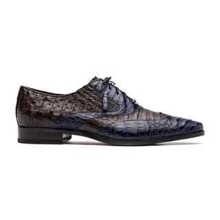 Marco Di Milano Luciano Men's Shoes Navy & Brown Exotic Crocodile Classic Wingtip Derby (MDM1103)-AmbrogioShoes