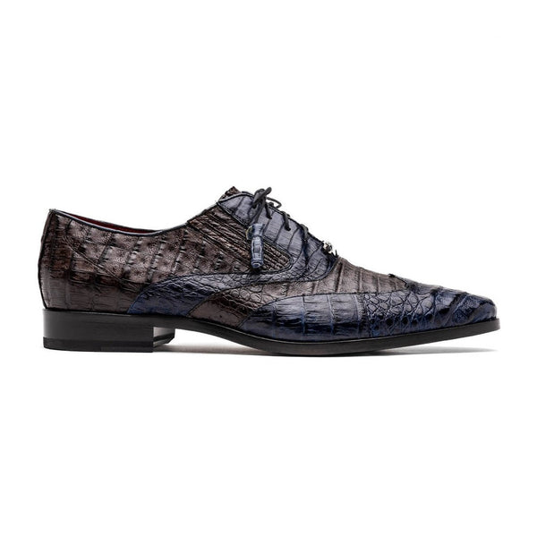 Marco Di Milano Luciano Men's Shoes Navy & Brown Exotic Crocodile Classic Wingtip Dress Derby Oxfords (MDM1103)-AmbrogioShoes