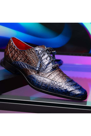Marco Di Milano Luciano Navy & Brown Exotic Crocodile Classic Wingtip Derby (MDM1103)-AmbrogioShoes