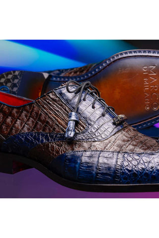 Marco Di Milano Luciano Navy & Brown Exotic Crocodile Classic Wingtip Derby (MDM1103)-AmbrogioShoes